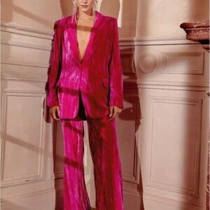 Nasty Gal Suit- Fuchsia Jacket and Wide Leg Pant-crushed velvet